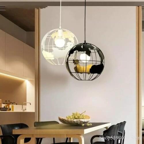 Modern Home Lighting Nordic Modern Rope Earth Ball Chandelier World Map White and Black Living Room Cafe Bar Attic Retro Light S