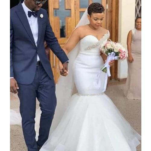 Mermaid Wedding Dress Beloved by African Brides Simple Fashion Tiered Skirts Sleeveless Strapless Custom Made Bridal Gowns