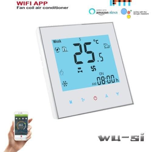 TUYA 24VAC 95-240VAC 4PIPE 2PIPE WIFI Air conditioner thermostat,Works with Alexa Google home wifi thermostat