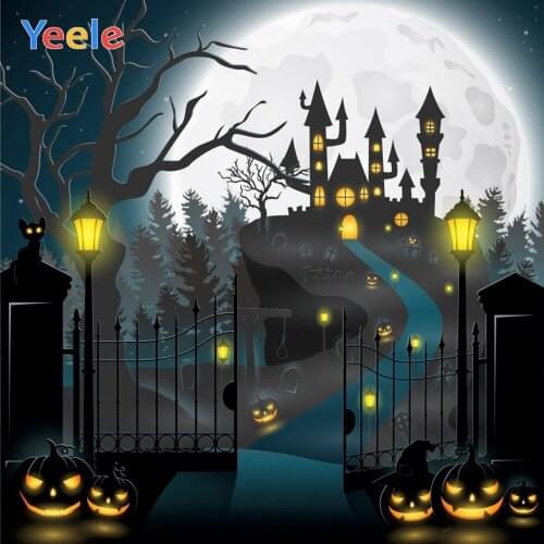 Halloween Backdrop Tree Branches Pumpkin Lantern Castle Moon Cartoon Vinyl Photography Background For Photo Studio Photophone