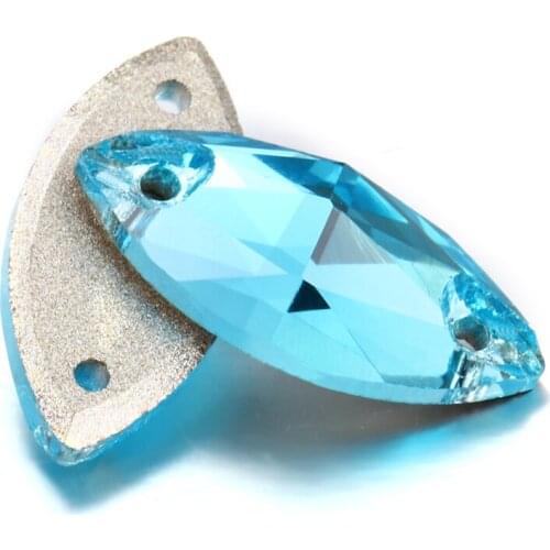 XIAOPU Aquamarine All Sizes Horse Eye K9 Glass Sew on Rhinestones Fancy Strass Crystal Flat Back Buttons Sew on Clothing Craft