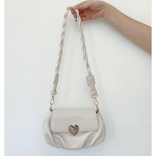 Ruched Soft Leather Bag Women Twist Braid Shoulder Strap Heart Shaped Lock Crossbody Bags for Women 2020 Ladies Designer Handbag