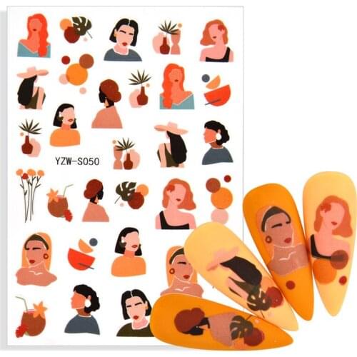 1 Sheet 3D Bouquet Characters Colorful Flowers Autumn Self-adhesive Stickers Paper Mix Pattern DIY Nail Art Decorations