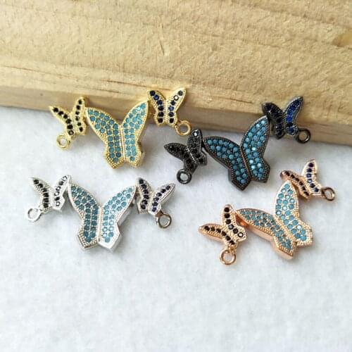 10 Pieces CZ zircon Micro Pave butterfly Connector Double Bails Beads Charm,for DIY Bracelets Jewelry Finding CT317