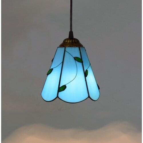 15cm Blue Leaves Mediterranean Creative Vintage Tiffany Colored Glass Living Room Restaurant Bar Counter Small Droplight