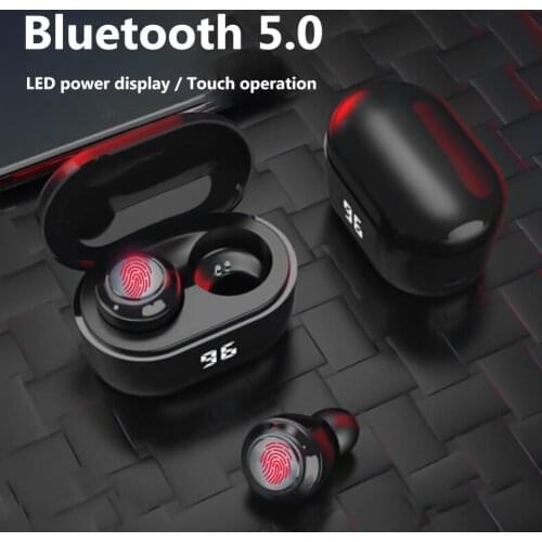 350mAh Headphones A6 TWS Mini Wireless Bluetooth 5.0 HiFi Stereo Earphones with Digital Charge Box for iOS Android Noise Cancel