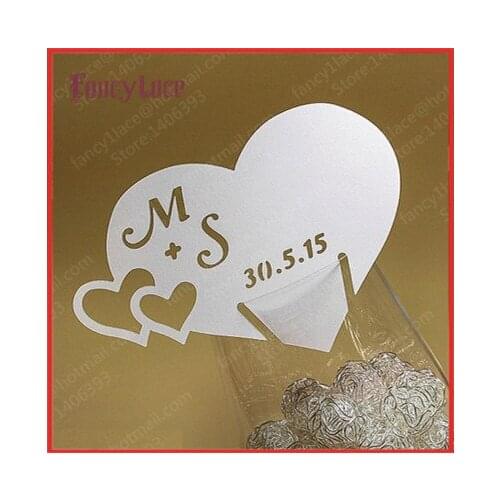 50pcs Laser Cut Paper Place Card Love Heart Cup Card Wine Glass Card Wedding Decoration Wedding Favors and gifts,wedding favors