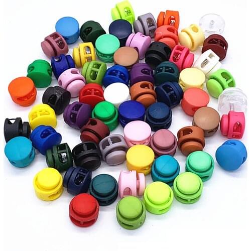 50pcs Clasp Double Hole Colorful Spring Cord Lock Elastic Adjustment Buckles Bell Tightening Buckle Fasteners Locks Sewing Tool