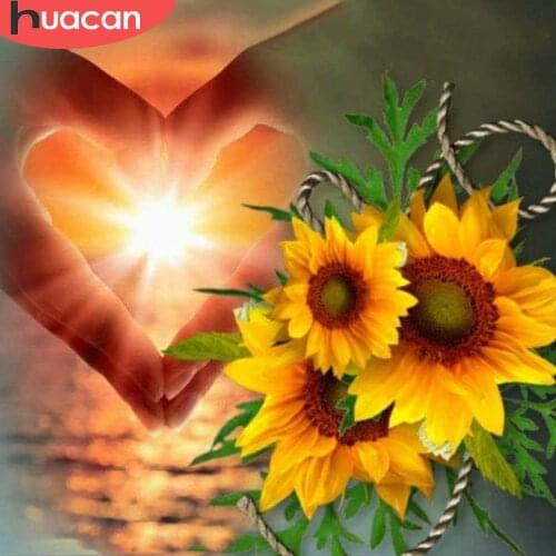 HUACAN Diamond Embroidery Sunflowers 5D Diamond Painting Cross Stitch Heart Shape Full Square Home Decor Picture Of Rhinestones