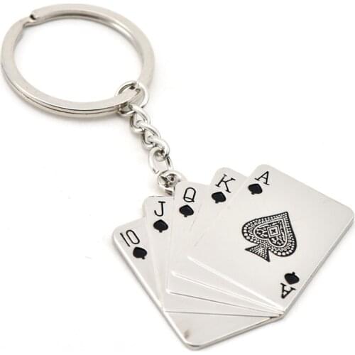 Keychains For Car Bag KeyRing Stainless Steel Jewelry Straight flush Texas Hold'em Poker Playing Cards Gift Fashion