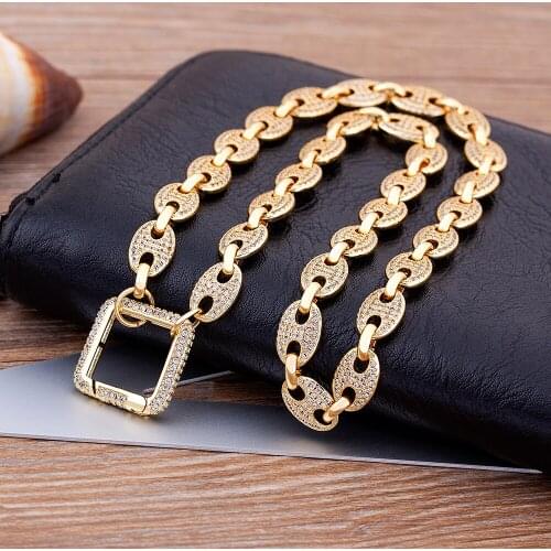 Classic Fashion Design 4 Sizes Choice Hip Hop Gold Color Bean Chains Pig Nose Shape Punk Copper Zircon Necklace Jewelry Gift