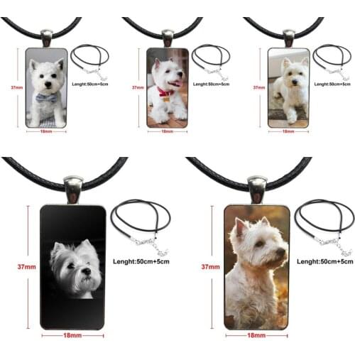 Design Fashion Vintage Glass Women Rectangle Necklace Pendants For Wedding Westie Terrier Dog Puppy Highland Terrier