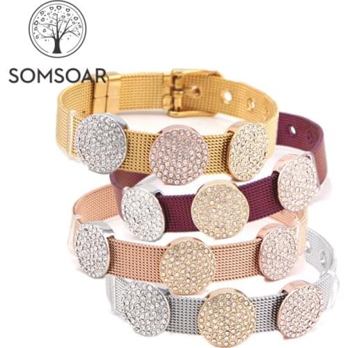 Dropshipping Somsoar Jewelry Exclusive sneak peek Full Crystal Slide Charms Stainless Steel Mesh Bracelet set with 3pcs charms