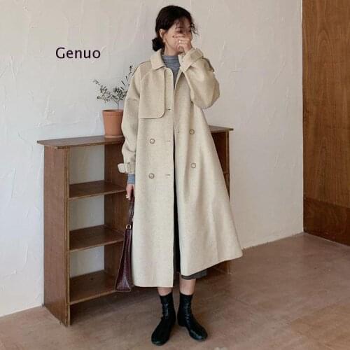 Double-Sided Cashmere Coat Female 2020 New Korean Version Loose Thin Outerwear Long Woolen Coat Autumn Winter