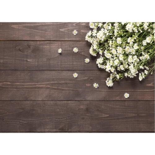 Planks Flower Backdrop Daisy Flower and Brown Wooden Board Photography Background Holiday Celebration Photo Booth Studio Decor