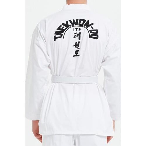 ITF Approve Professiona White Uniform Taekwondo Student Doboks Suit Kimono Martial Arts Taekwondo Clothes Long Sleeve Fitness G