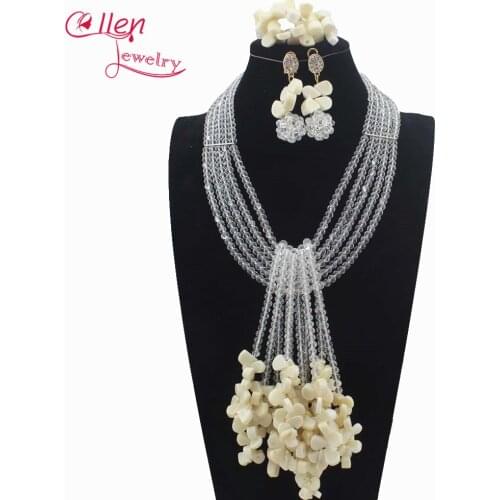 2019 New Nigerian Wedding African Coral Beads Jewelry Set White Coral Beads Necklace Jewelry Set Free Shipping W12968