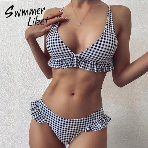 Lattice print bikini 2020 Ruffle swimsuit women Triangle swimwear female Sexy bathing suit 2 piece suit biquini beach wear new