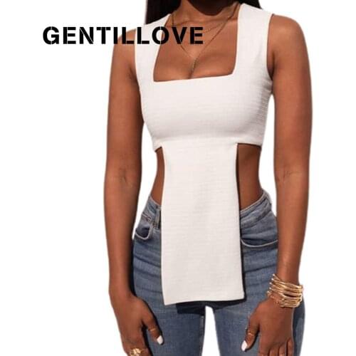 Summer Square Collar Women T Shirt Short Sleeveless Slim Solid Color New Style Vest Party Clubwear Fashion Streetwear Female