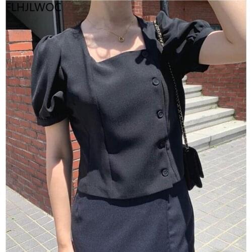 Cute Sweet Peplum Ruffles Tops Women Korean Japan Preppy Style Girls Ladies Design Cotton Blends Single Breasted Button Shirts