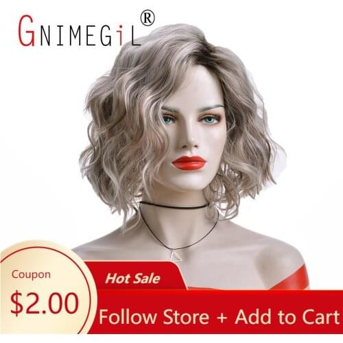 GNIMEGIL Trendy Curly Wigs for Women Gray Brown Synthetic Heat Resistant Fiber Outre Melted Hairline Wig Cosplay Party