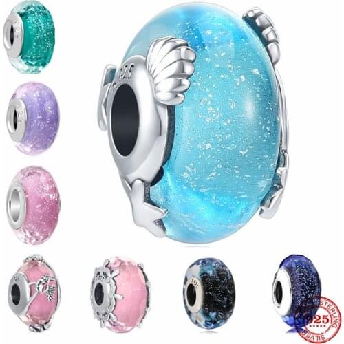 New 925 Silver Butterfly Heart Steam Colorful Glass Beads Fit Pandora Original Bracelet Charms Necklace For Women DIY Jewelry
