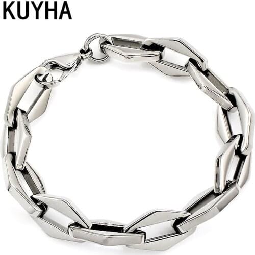Punk Chain Bracelets Set for Women Thick Silver Color Charm Bangles Fashion Locket Bracelet 316L Stainless Steel Jewelry