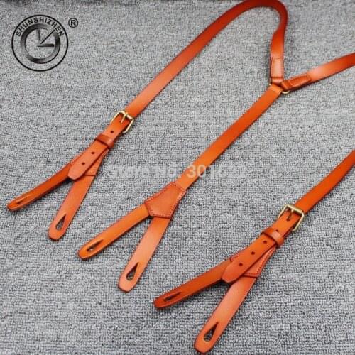 1.7cm High quality real cowhide split leather strap Women men unisex button suspenders
