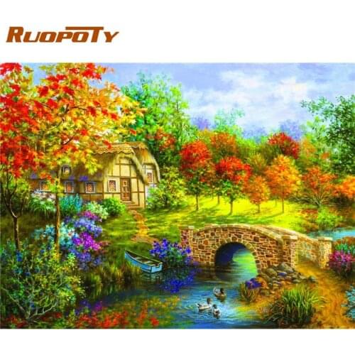 RUOPOTY Oil Painting By Numbers For Adults Colorful Windmill House Landscape Paints Kits Unique Diy Gift Acrylic Cnavas Home Dec