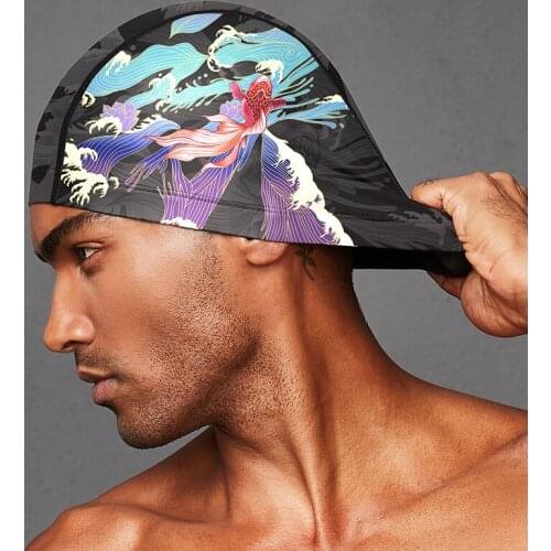 RTAAN swimming cap mens and professional fashion long hair bu le head adult childrens knitted spring Diving hat Pool Cap Ear