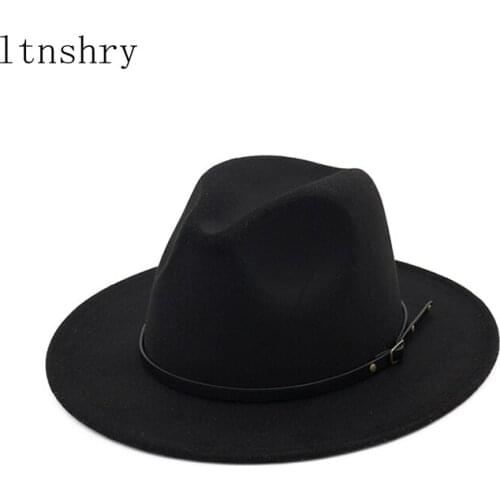 Fashion men fedoras Top hat womens fashion Belt jazz hat winter spring black woolen blend cap outdoor casual hat free shipping