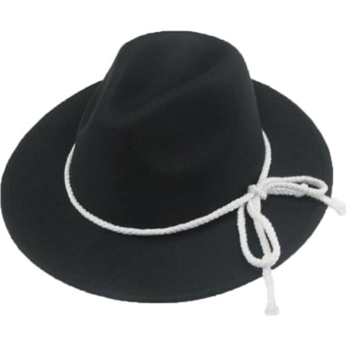 Fedora Hat Women Solid Rope Band White Black Felted Hats Panama Outdoor Casual Formal Wedding Church Hats Men Sombreros De Mujer