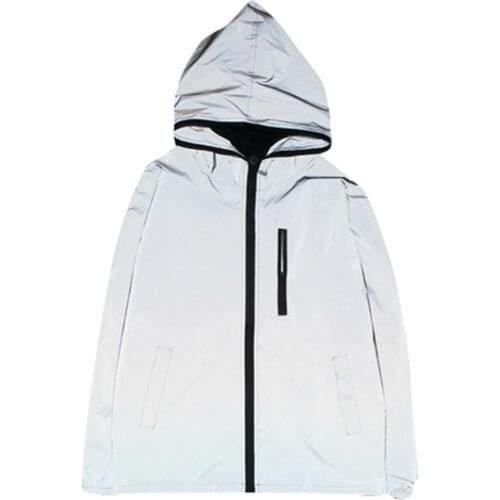 Reflective Jacket Men Women Harajuku Windbreaker Jackets Hooded Streetwear Coat Windbreaker Jackets Shiny Hip-hop Streetwear