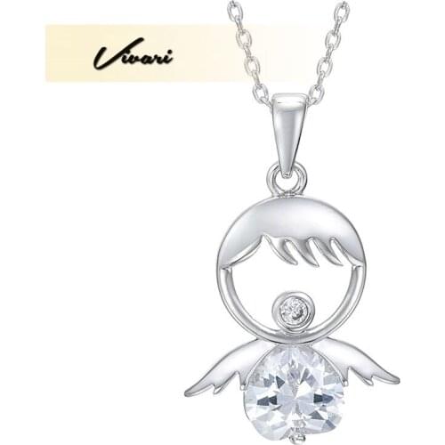 Vivari Women Angel Shape Copper Necklace Silver Color Clear Crystals Pendant Ladies Romance Fashion Jewelry Accessories