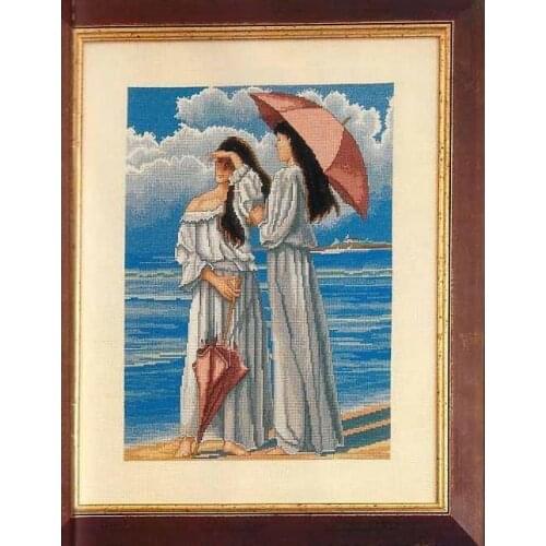 Top Quality popular lovely counted cross stitch kit seaside sisters sister friend friends at the sea