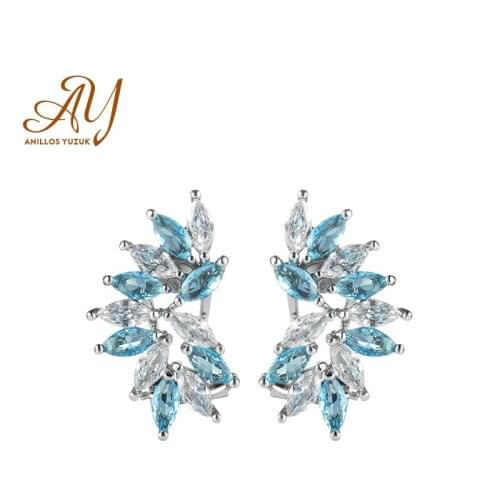 Anillos Yuzuk Fashion Classic Earrings S925 Sterling Silver Light Blue Colorful Stud Earrings New Square Austria Crystal