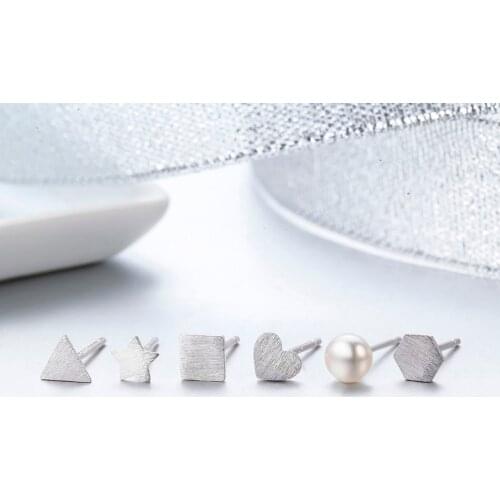 6PCS Cute Slim Tin Geo White Pearl 925 Sterling Silver Stud Earrings For Women Children Girls Kids Jewelry Gift pequeno Aros