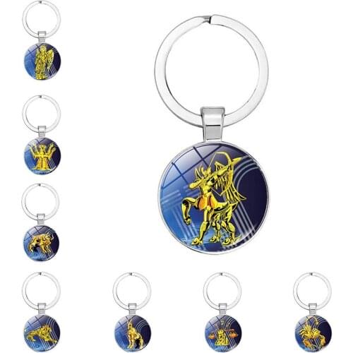 Zodiac Keychain Charm Decoration Constellation Time Gemstone Glass Pendant Horoscope Keyring Birthday Gift
