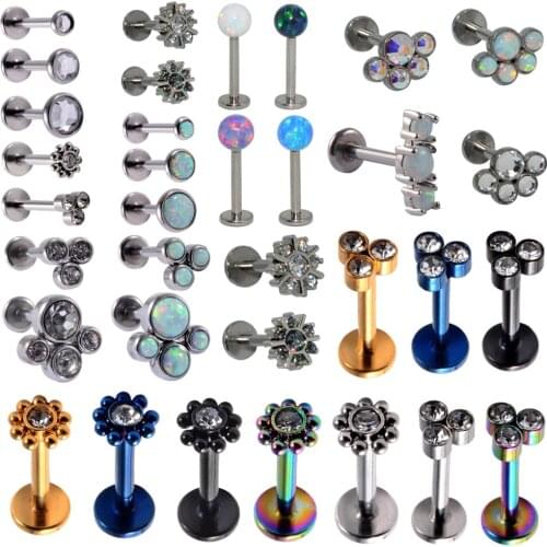 1PC G23 Titanium&Steel Opal Bear paw Ear Tragus Helix Cartilage Cz Gem Flower Ear Lobe Labret Stud Lip Ring Earrings Piercing