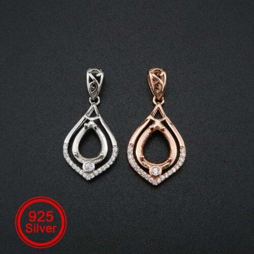 1Pcs Pear Prong Pendant Settings Rose Gold Plated Solid 925 Sterling Silver Charm Bezel Tray DIY Supplies for Gemstone 1431055