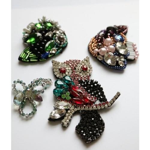 1pc handmade sequin owl fish patches for clothing DIY rhinestone beaded Sew on patch embroidery applique round parche ropa