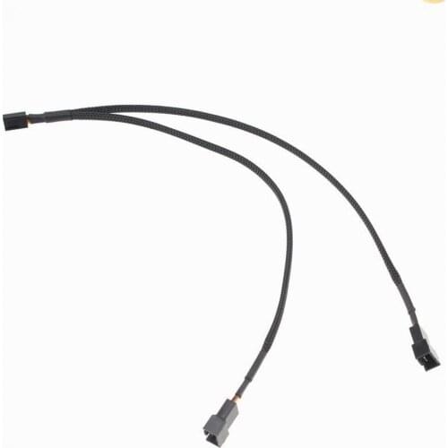 100Pcs 3Pin PWM To Dual 3Pin PWM Computer Case Fan Power Sleeved Y-Splitter Adapter Cable Black 30cm