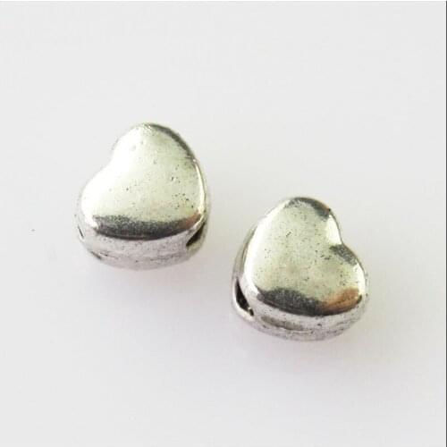 100Pcs Antiqued Silver Color Tiny Smooth Heart Spacer Beads Charms 4.5x5mm
