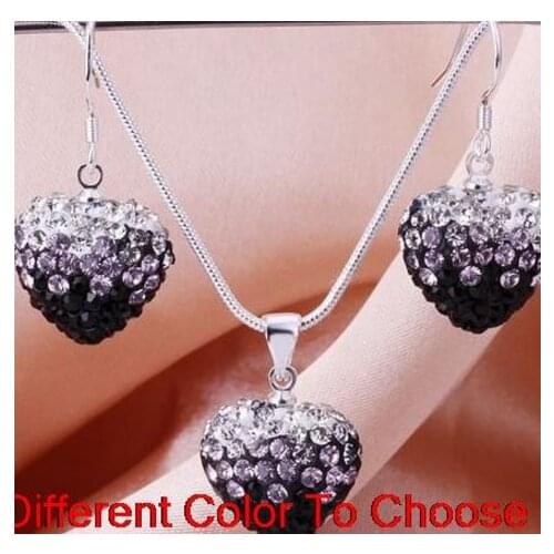 2 set/lot multicolor mixed Beads Gradient Heart set drop earrings Necklace Pendant 16 inch Snake Chains r35365