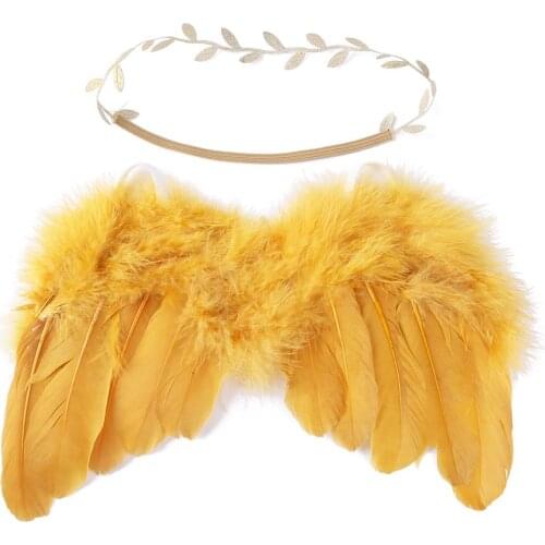 2pcs/Set Newborn Leaf Hairband Feather Angel Wings Cute Photography Props Baby Infant Costume Outfits Toddlers Photo Shoot 0-6M