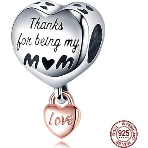 2021 New Simple Heart-Shaped English Charm 100% 925 Sterling Silver Suitable For 3mm Bracelet Ladies Fine Jewelry Gift