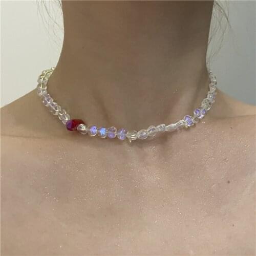 2021 Retro Pearl Chian Necklace Colorful Rhinestone Love Multilayer Choker Necklace for Women Girls Party Jewelry