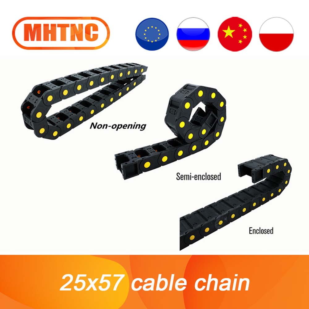 R75 25x57 mm Nylon Mochine Towline Cable Chain Non-opening Semi-enclosed Enclosed Drag Chain Slient Bridge L 1m for CNC router