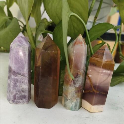 4pcs 7-8cm Natural crystals wand purple kunzite stones and crystal blue calcite single point for healing