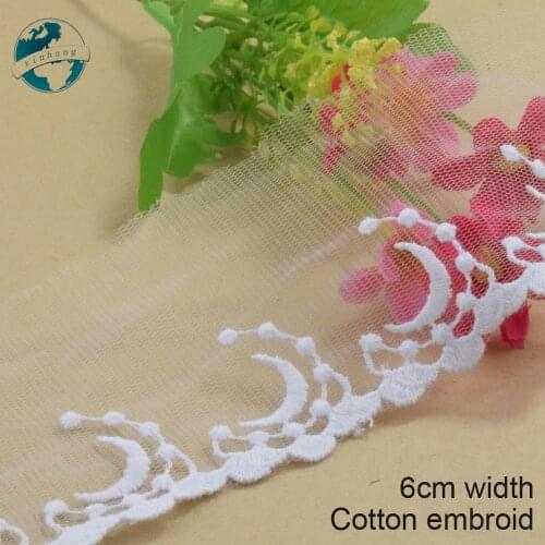 5yards 6cm width Cotton embroid lace sewing ribbon guipure trims fabric warp knitting DIY dolls Accessories wedding lace#3368